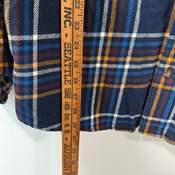 Duluth Trading Co Mens Burlyweight Flannel Relaxed Fit Shirt Plaid Blue Yellow - Picture 5 of 9